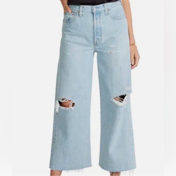 NWOT ETICA DEVON HIGH WAIST WIDE LEG DISTRESSED JEANS SIZE 30 - Picture 3 of 10